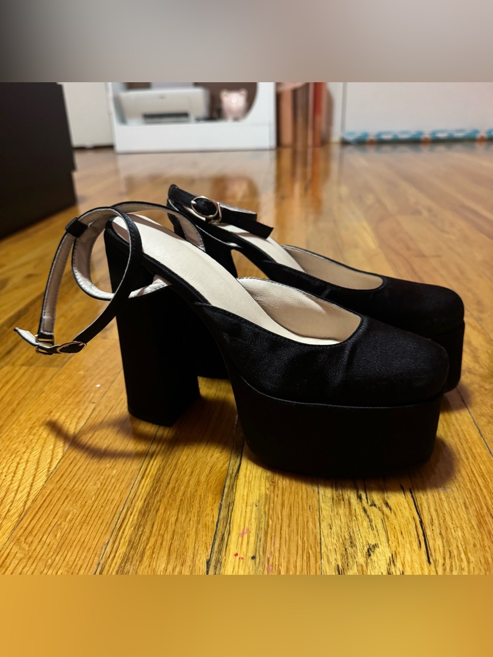 Black Satin Platform Pumps Size 38